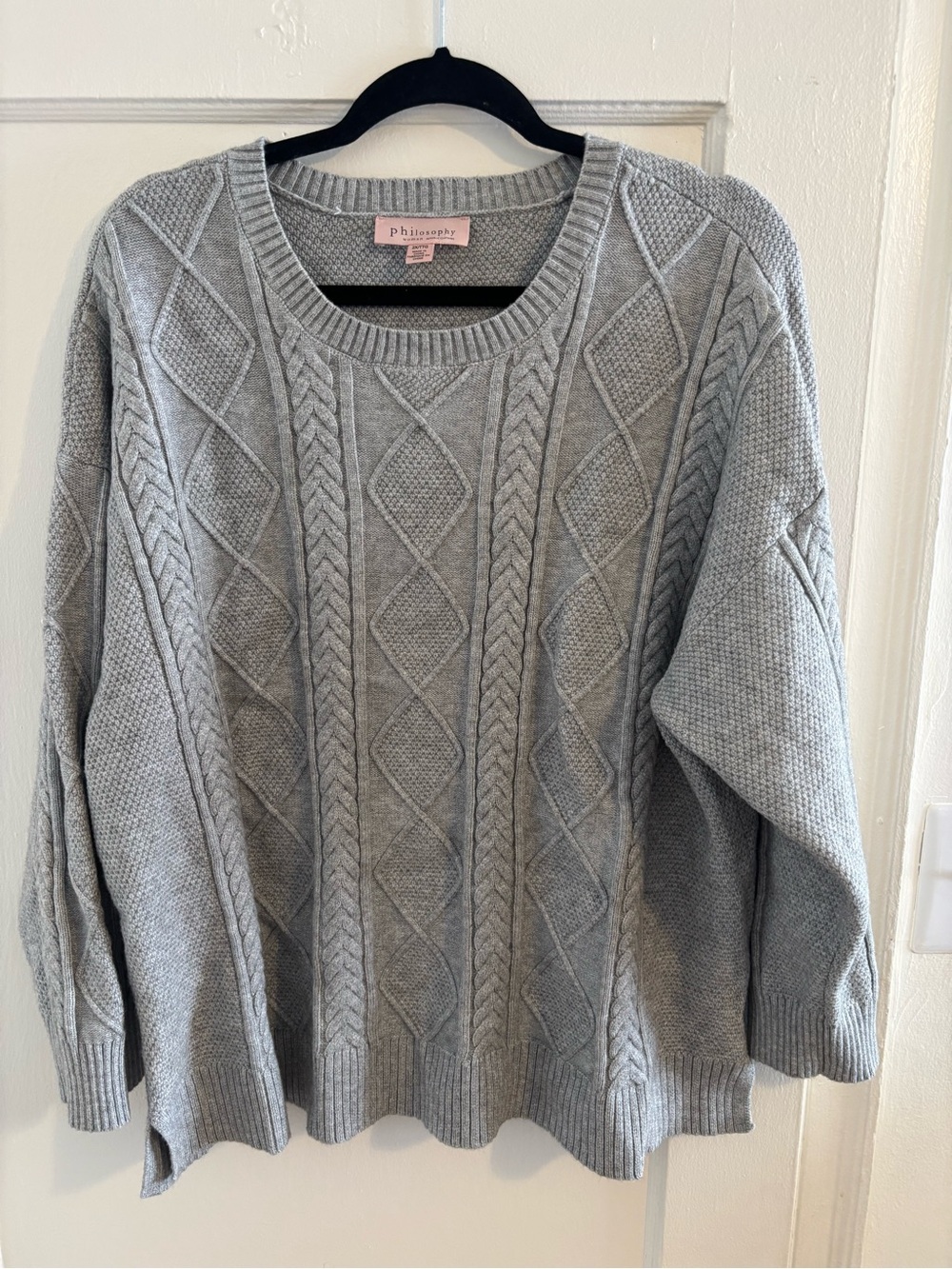 Philosophy Light Gray Cable Knit Scoop Neck Sweater
